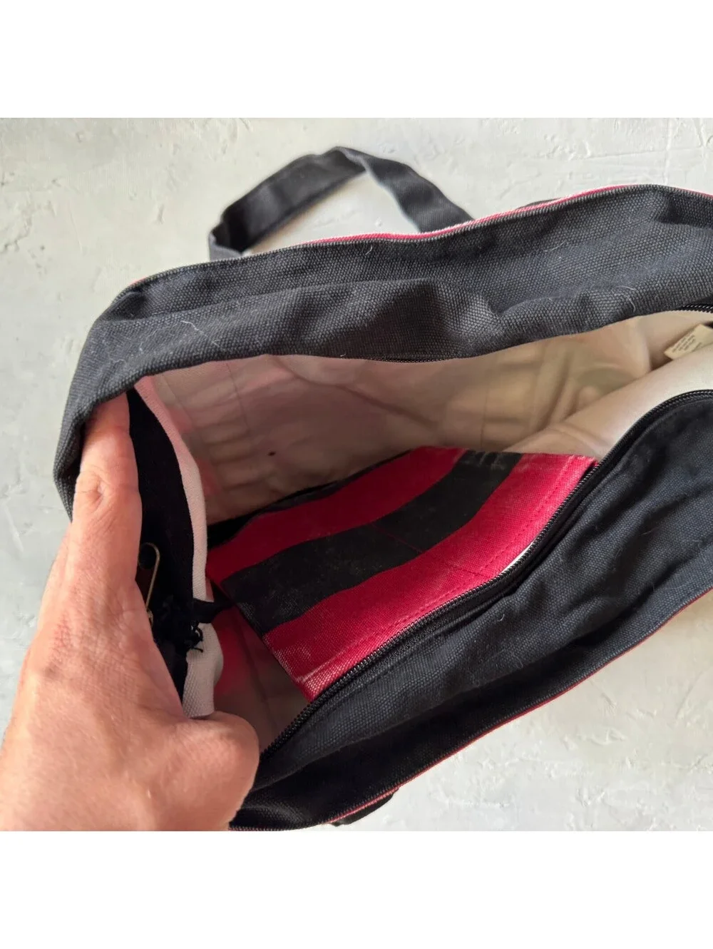 Vintage GAP LL Bean Style Boat and Tote Black Red Striped Canvas Bag